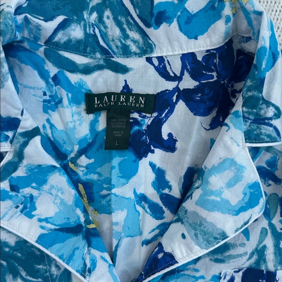 Ralph Lauren 100% Cotton Blue Floral Pajama Set Size Large - Picture 2 of 10